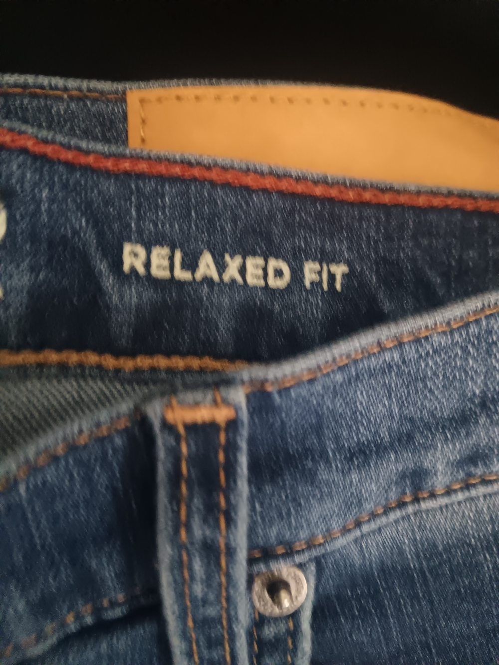 Eddie Bauer Men's Relaxed Fit Denim Jeans in Blue with Tan Stitching